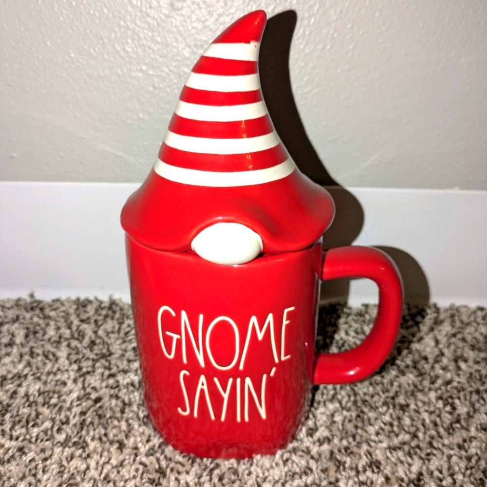 New Rae Dunn Gnome Sayin red mug with topper. Valentine's/Christmas